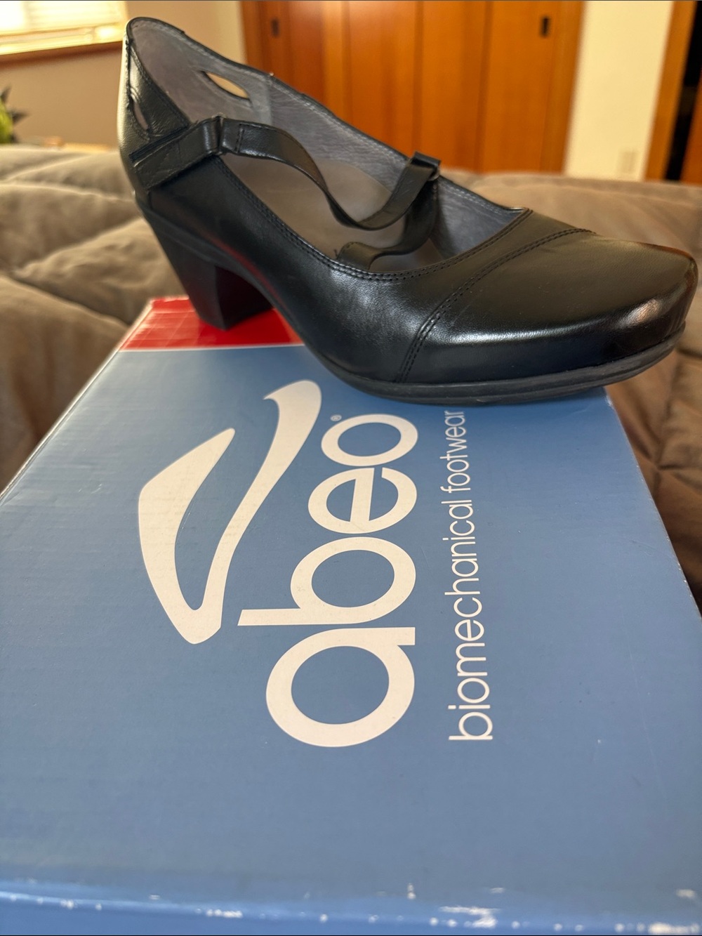 Abeo Black Leather Mary Jane Block Heel